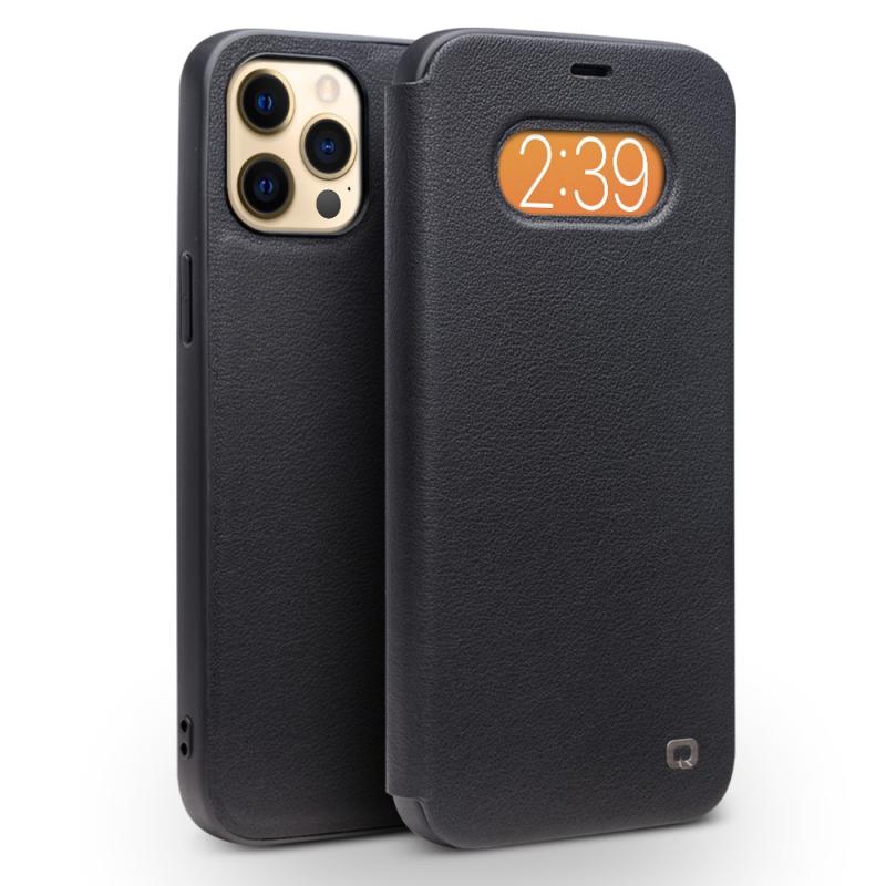 Iphone 12 Pro Max Qialino Ultra Slim ægte Læder Cover Sort