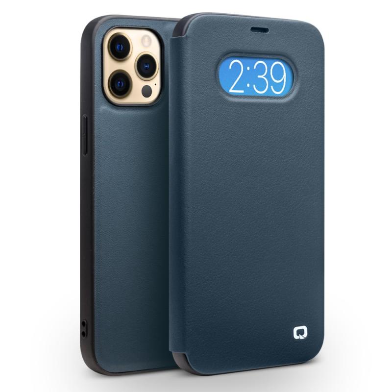 Iphone 12 Pro   Iphone 12 Qialino Ultra Slim ægte Læder Cover Blå