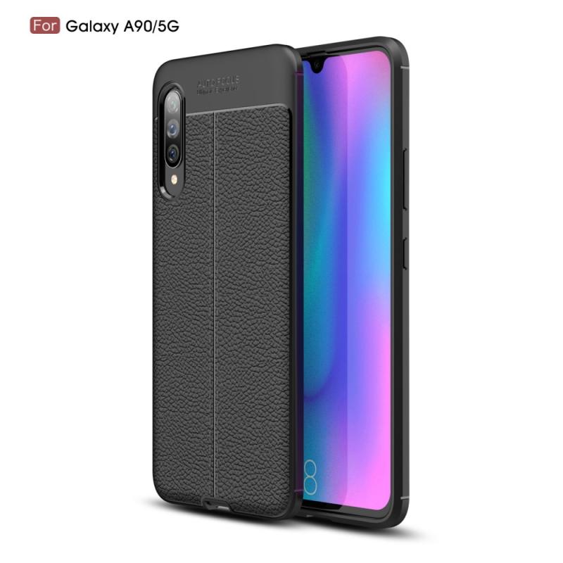 Samsung Galaxy A90 5g Gummi Cover Læder Design Sort