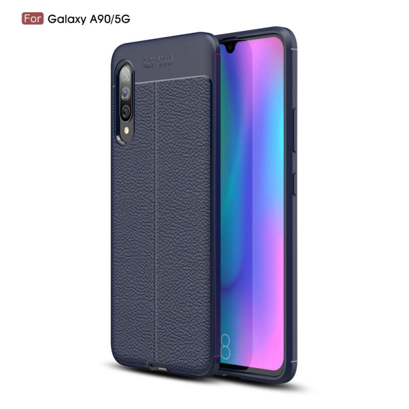 Samsung Galaxy A90 5g Gummi Cover Læder Design Mørkeblå