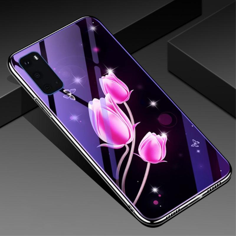 Samsung Galaxy S20 Plus   S20 Plus 5g Design Hybrid Cover Med Hærdet Glas Bagside Tulipan