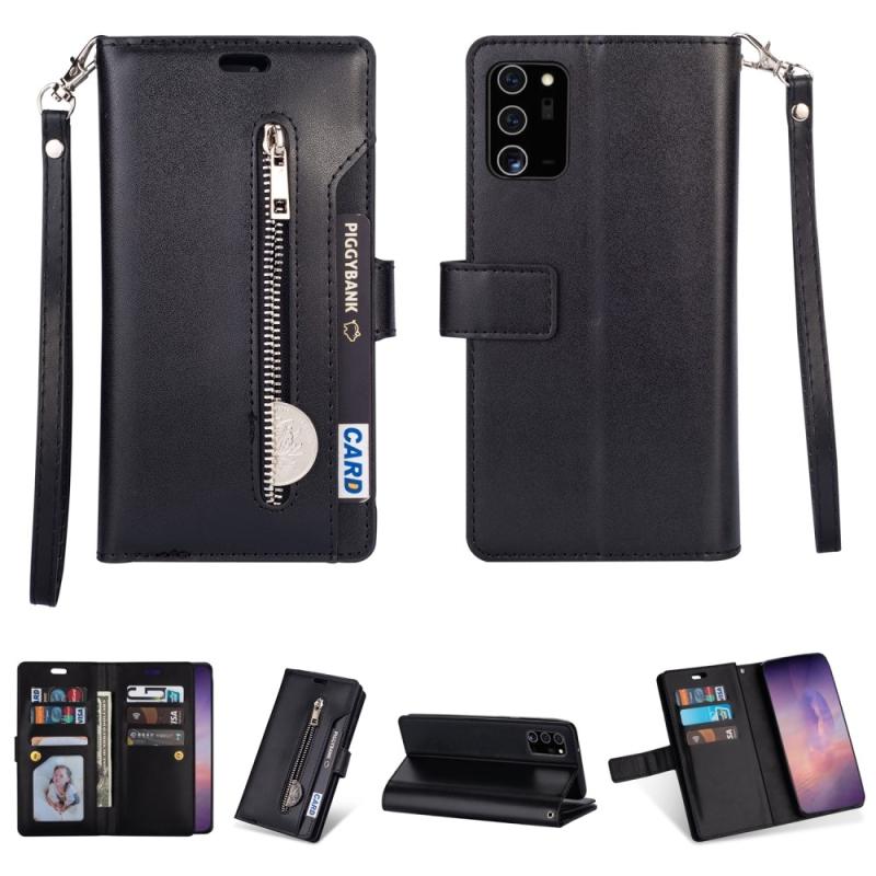 Samsung Galaxy Note 20 Ultra   Ultra 5g Læder Cover   Pung Udvendig Lomme Med Lynlås Sort