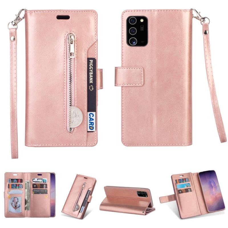 Samsung Galaxy Note 20 Ultra   Ultra 5g Læder Cover   Pung Udvendig Lomme Med Lynlås Rosa Guld