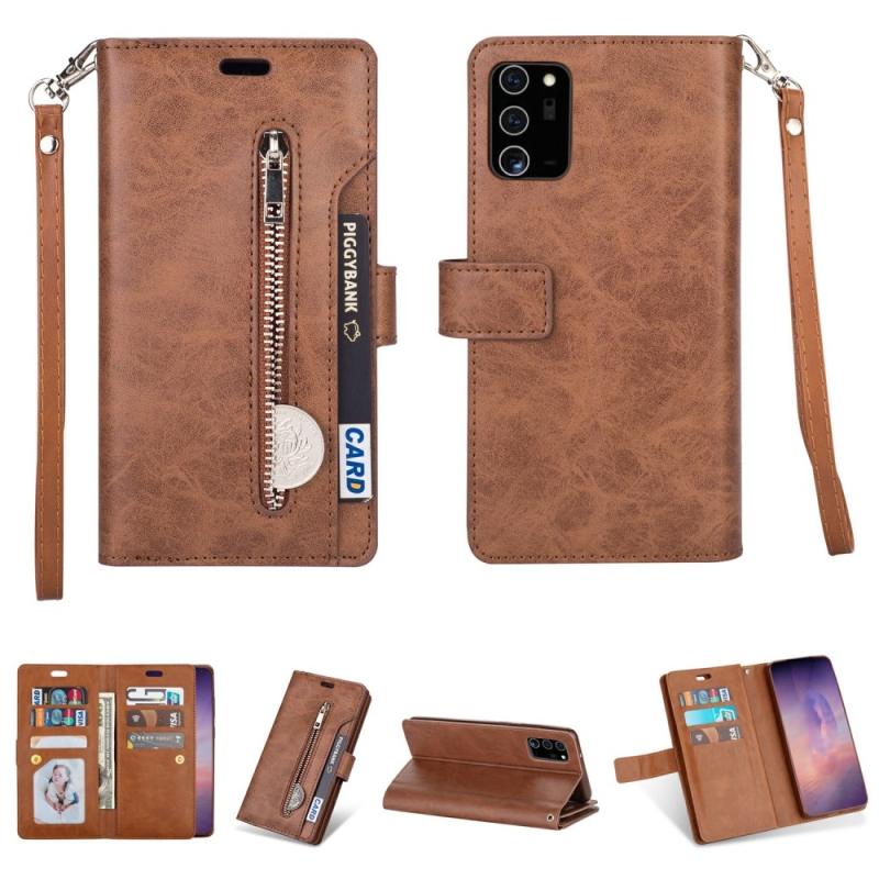 Samsung Galaxy Note 20 Ultra   Ultra 5g Læder Cover   Pung Udvendig Lomme Med Lynlås Brun