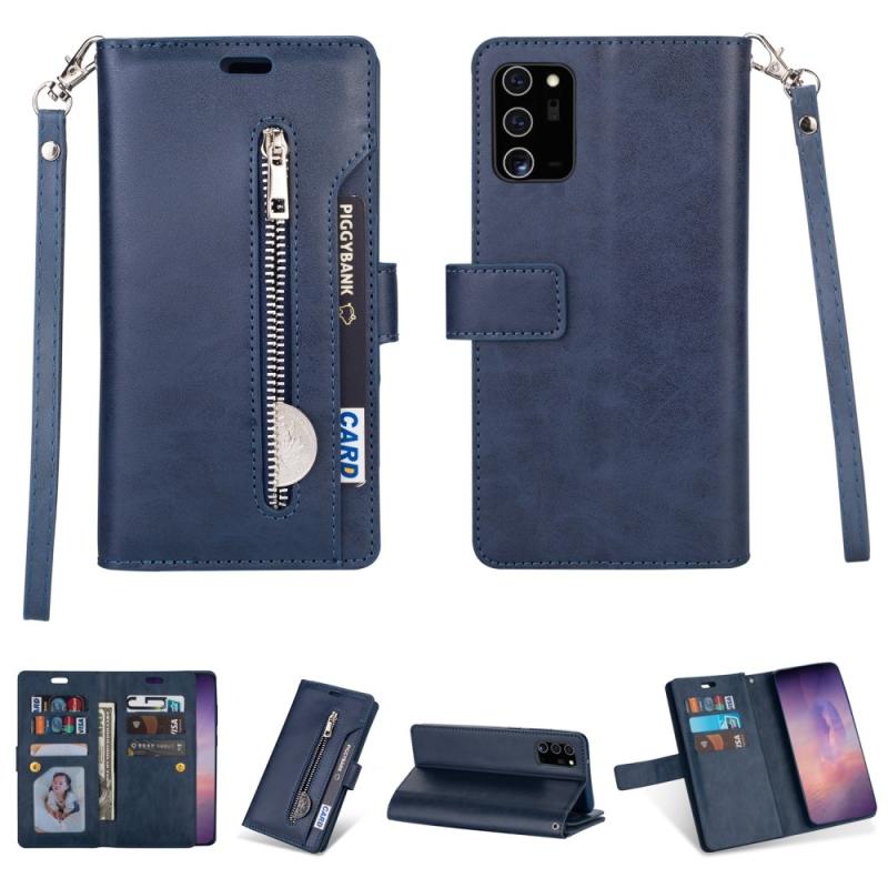Samsung Galaxy Note 20 Ultra   Ultra 5g Læder Cover   Pung Udvendig Lomme Med Lynlås Blå