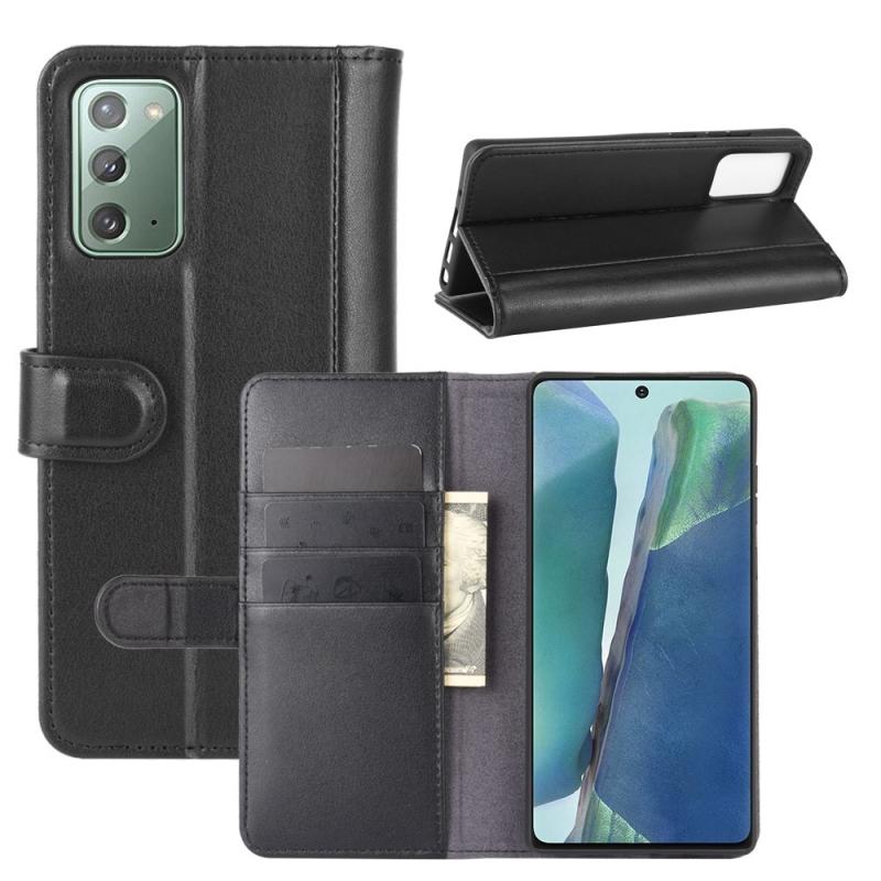 Samsung Galaxy Note 20   Note 20 5g ægte Læder Cover   Pung Sort