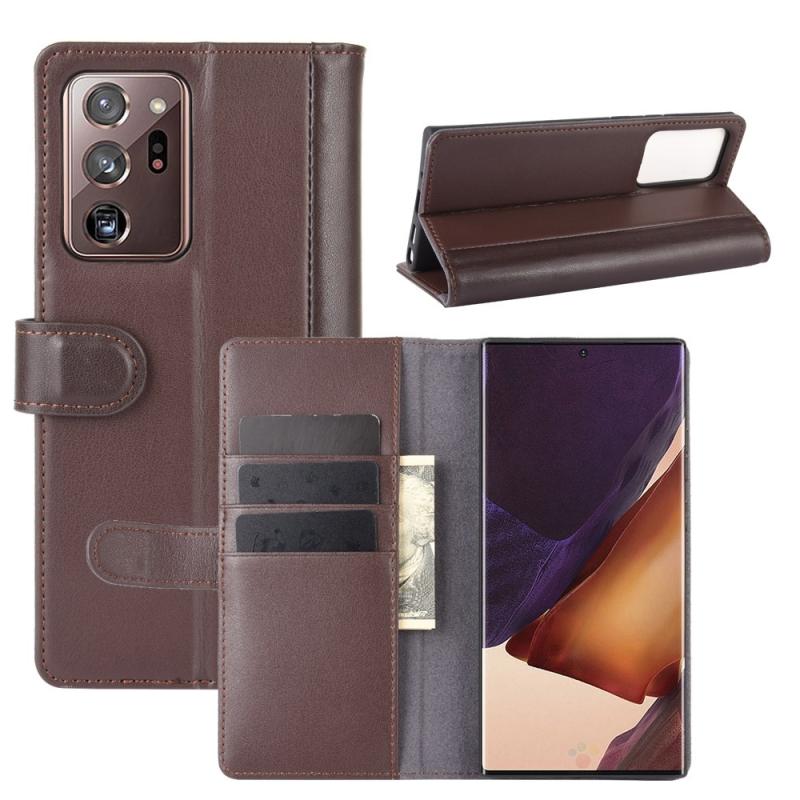 Samsung Galaxy Note 20 Ultra   Ultra 5g ægte Læder Cover   Pung Brun