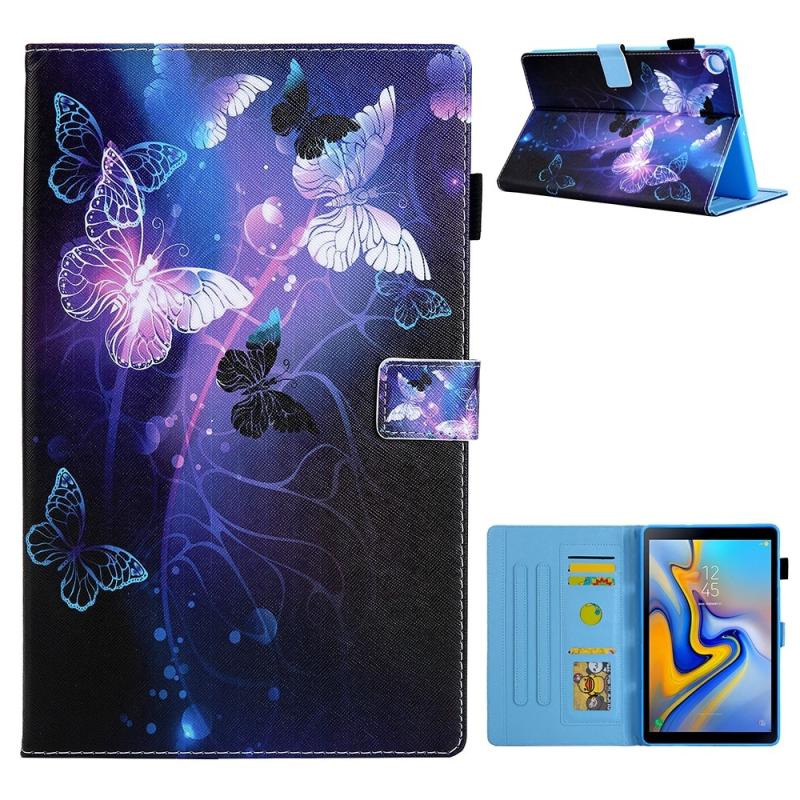 Samsung Galaxy Tab A7 10    2020  Læder Cover   Taske   Printet Design Lilla Sommerfugl