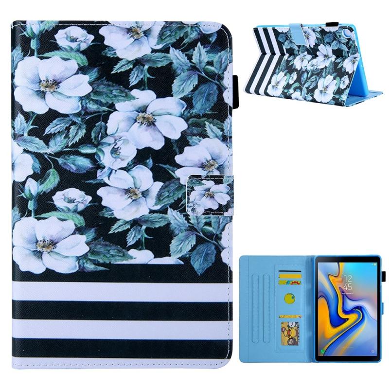 Samsung Galaxy Tab A7 10    2020  Læder Cover   Taske   Printet Design Hvid Blomst