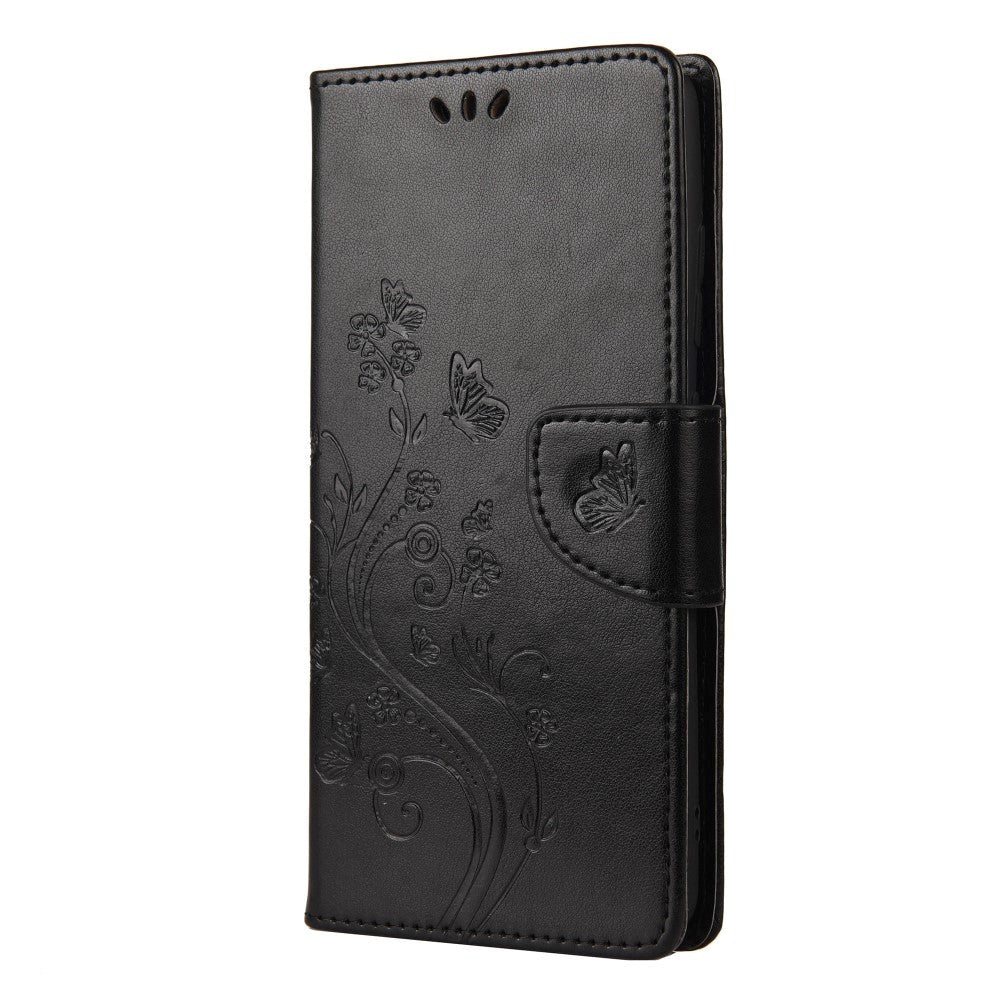Samsung Galaxy S20     S20    5g  Læder Cover    Kortholder Blomster Imprint Sort