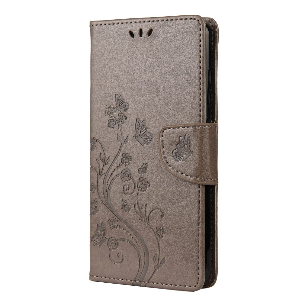 Samsung Galaxy S20     S20    5g  Læder Cover    Kortholder Blomster Imprint Grå