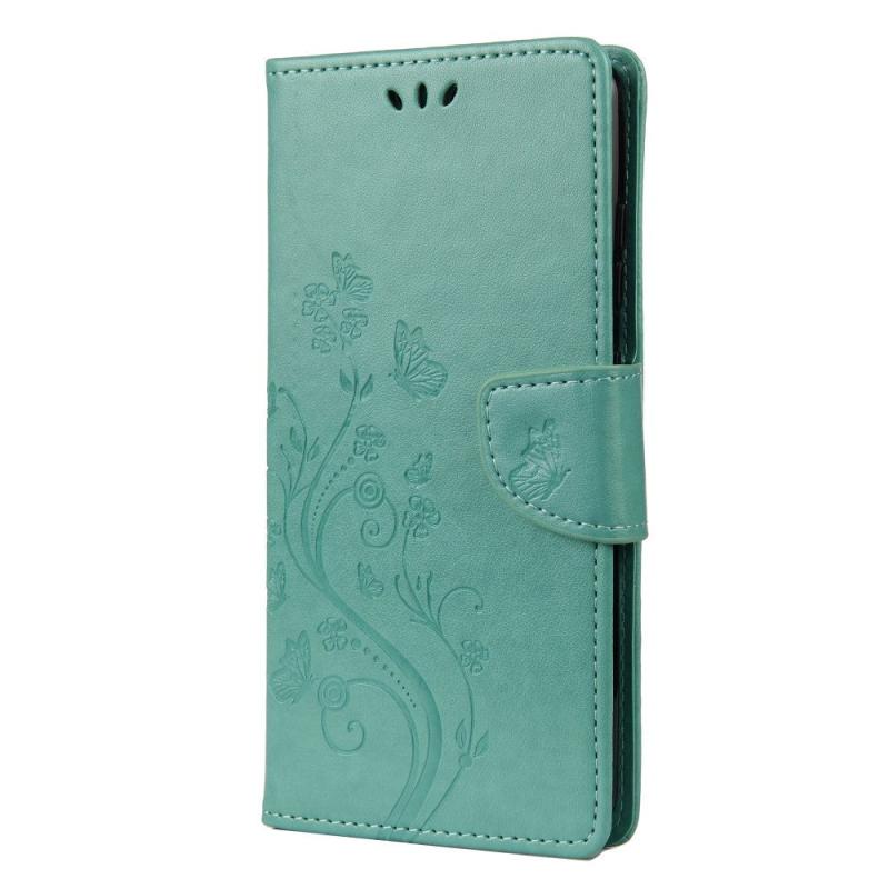 Samsung Galaxy S20     S20    5g  Læder Cover    Kortholder Blomster Imprint Cyan