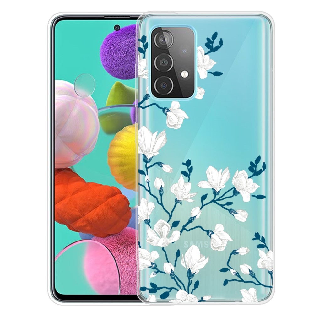 Samsung Galaxy A52s       A52 5g   A52 Gummi Cover Med Printet Design Hvid Blomst