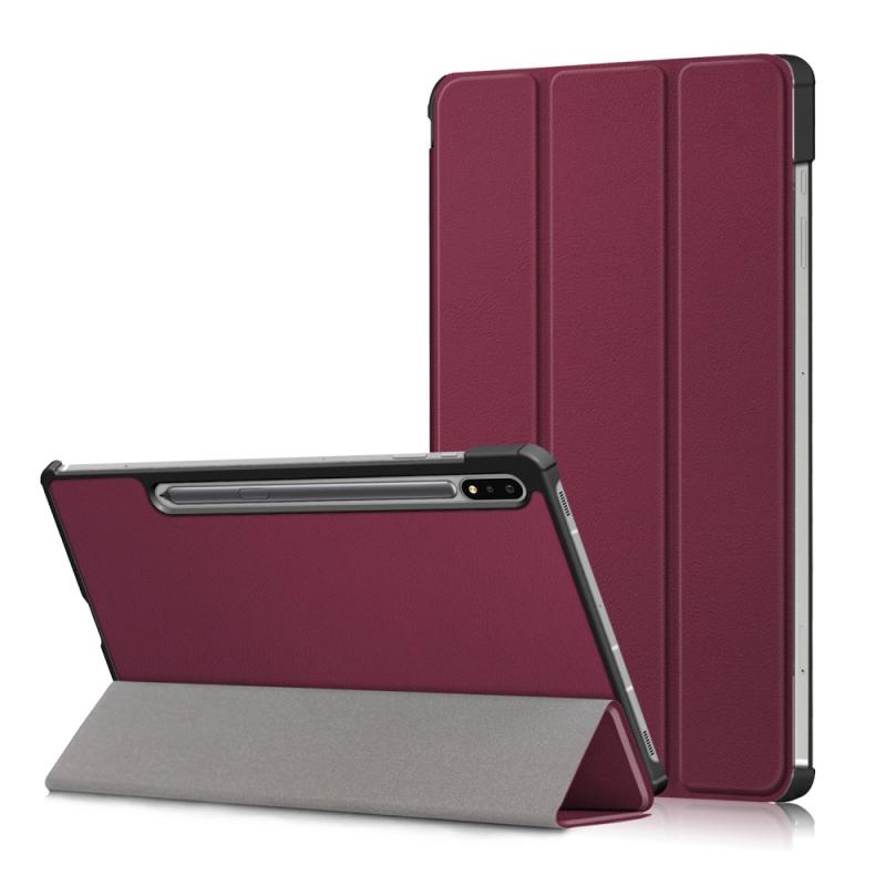 Samsung Galaxy Tab S8 Plus   Tab S8 Plus 5g   Tab S7 Plus   Tab S7   Tri-fold Læder Cover Vinrød