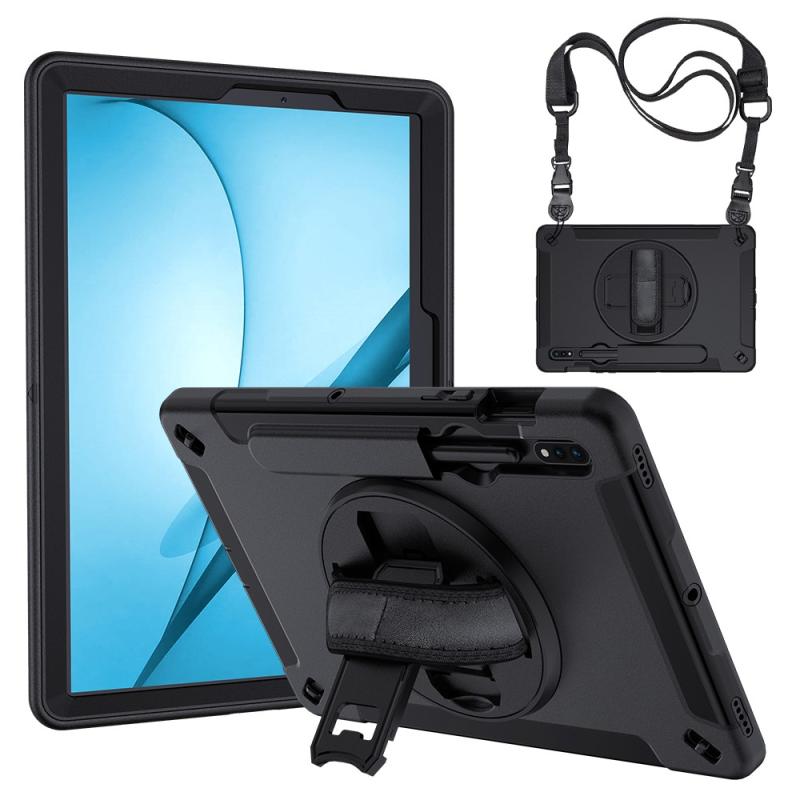 Samsung Galaxy Tab S7   12   Hybrid Cover Med Kickstand   Skulderrem Sort
