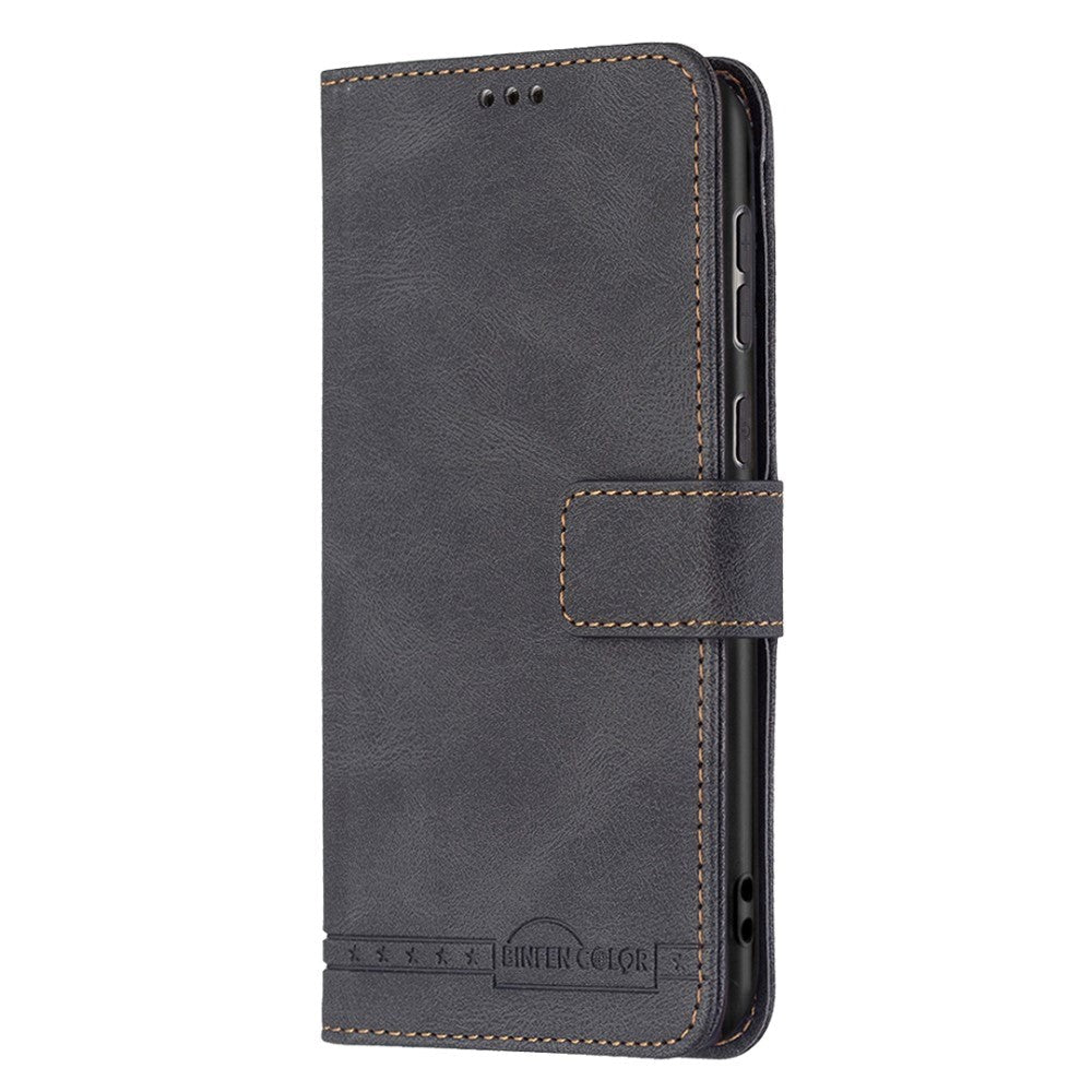 Samsung Galaxy A73  5g  Binfen Blødt Læder Flip Cover    Pung Udvendig Magnetflap Sort