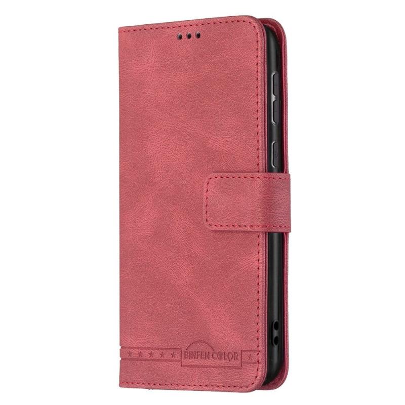 Samsung Galaxy A73  5g  Binfen Blødt Læder Flip Cover    Pung Udvendig Magnetflap Rød