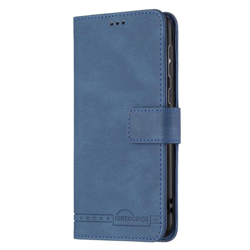 Samsung Galaxy A73  5g  Binfen Blødt Læder Flip Cover    Pung Udvendig Magnetflap Blå
