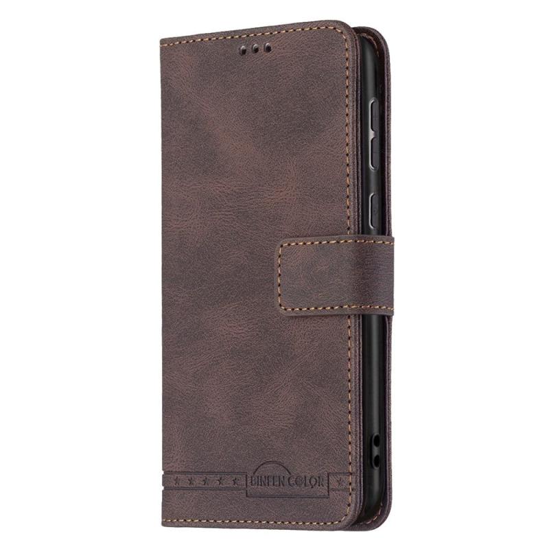 Samsung Galaxy A73  5g  Binfen Blødt Læder Flip Cover    Pung Udvendig Magnetflap Brun