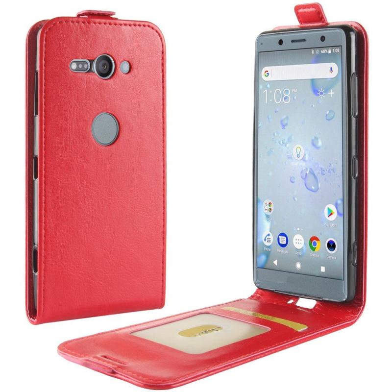 Sony Xperia Xz2 Compact Vertikalt Læder Flip Cover    Kortholder Rød