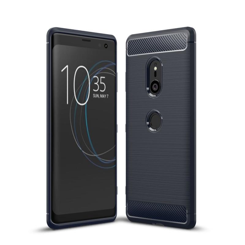 Sony Xperia Xz3 Gummi Cover Etui   Børstet Design Mørkeblå