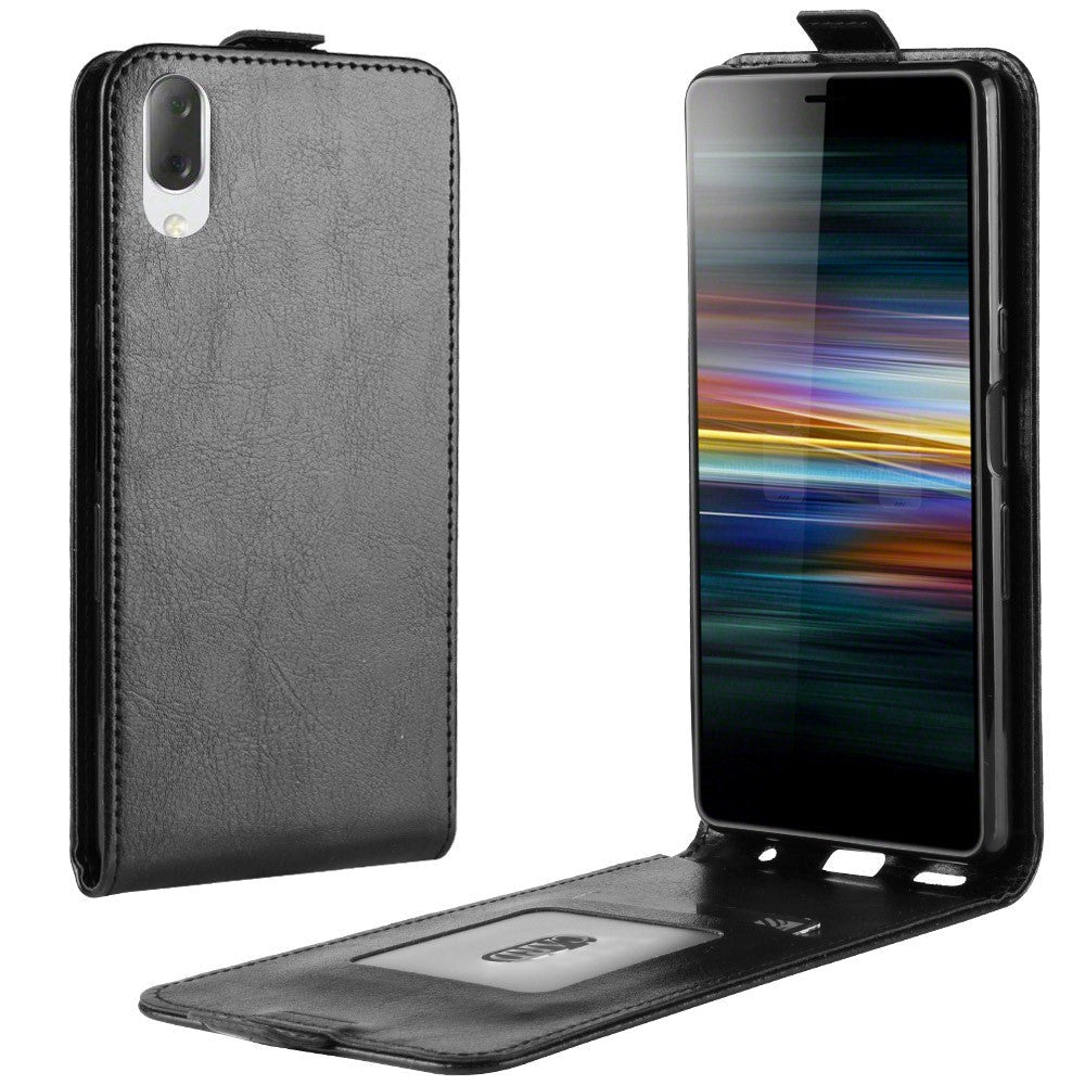 Sony Xperia L3 Læder Flip Cover    Kortholder Sort