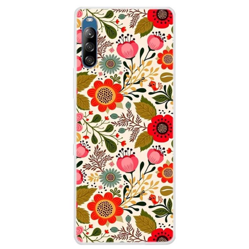 Sony Xperia L4 Gummi Cover Med Printet Design Røde Blomster