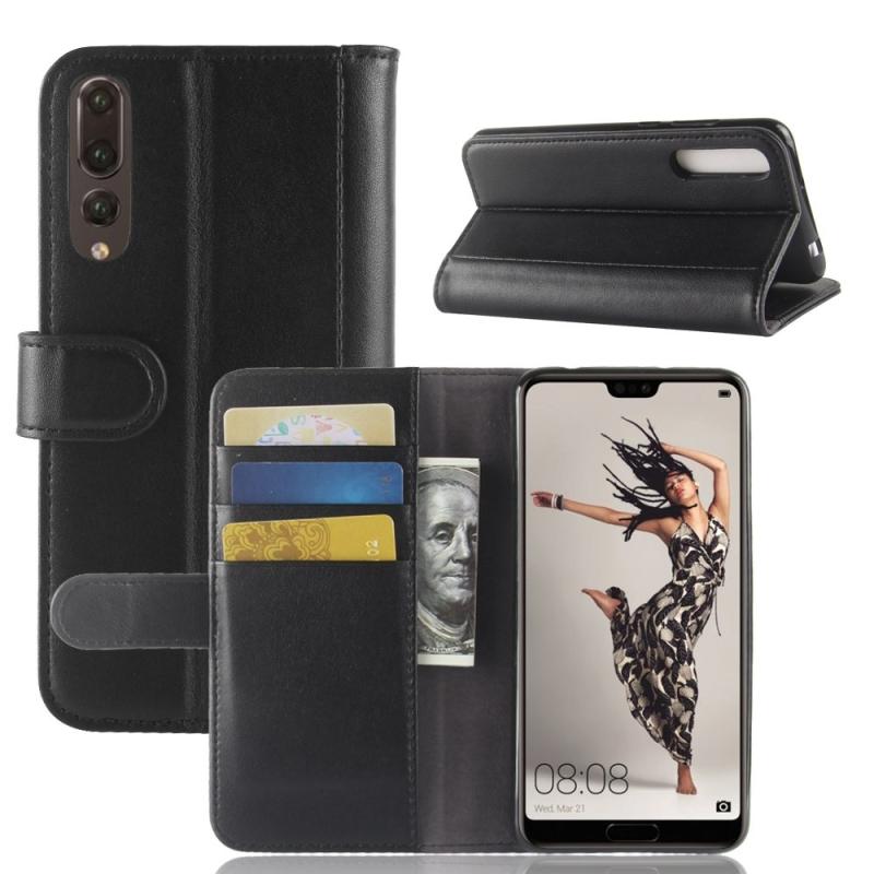 Huawei P20 Pro ægte Læder Cover   Pung Sort