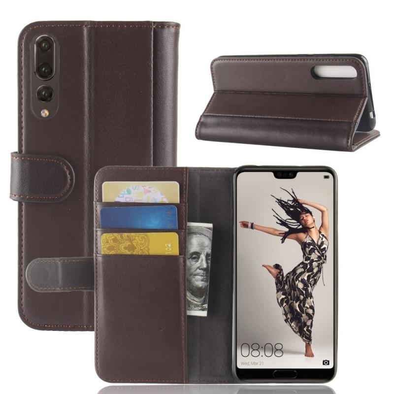 Huawei P20 Pro ægte Læder Cover   Pung Brun