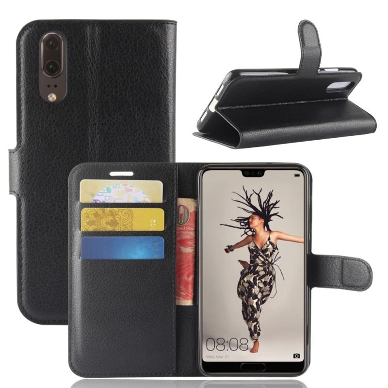 Huawei P20 Læder Cover   Pung Sort
