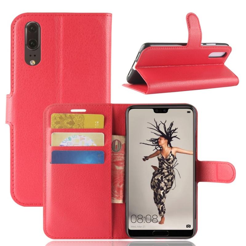 Huawei P20 Læder Cover   Pung Rød