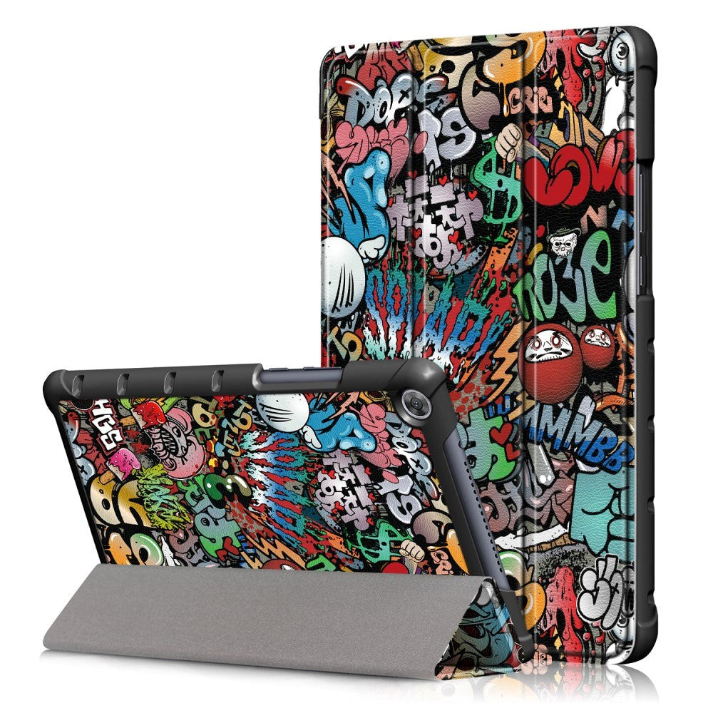 Huawei Mediapad M5 Lite   Læder Cover    Folde   Standerfunktion Cartoon Graffiti