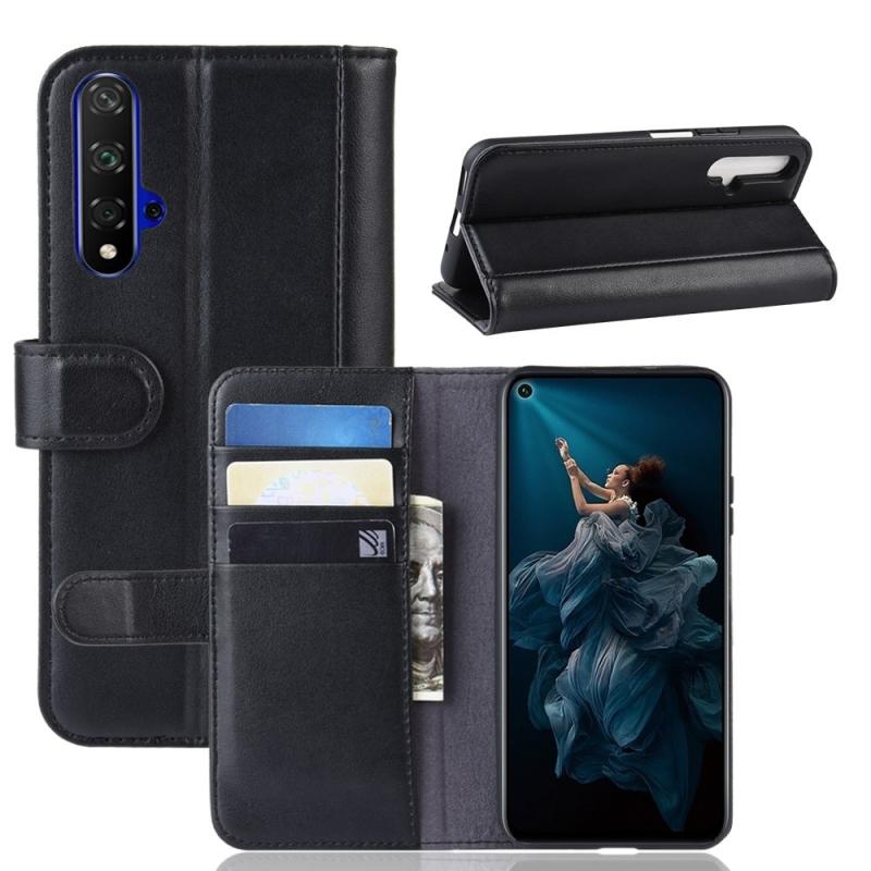 Huawei Nova 5t   Honor 20 ægte Læder Cover   Pung Sort