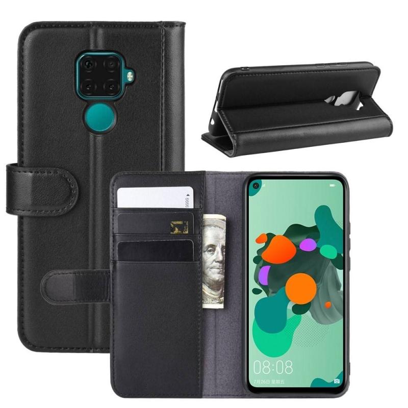 Huawei Mate 30 Lite ægte Læder Cover   Pung Sort