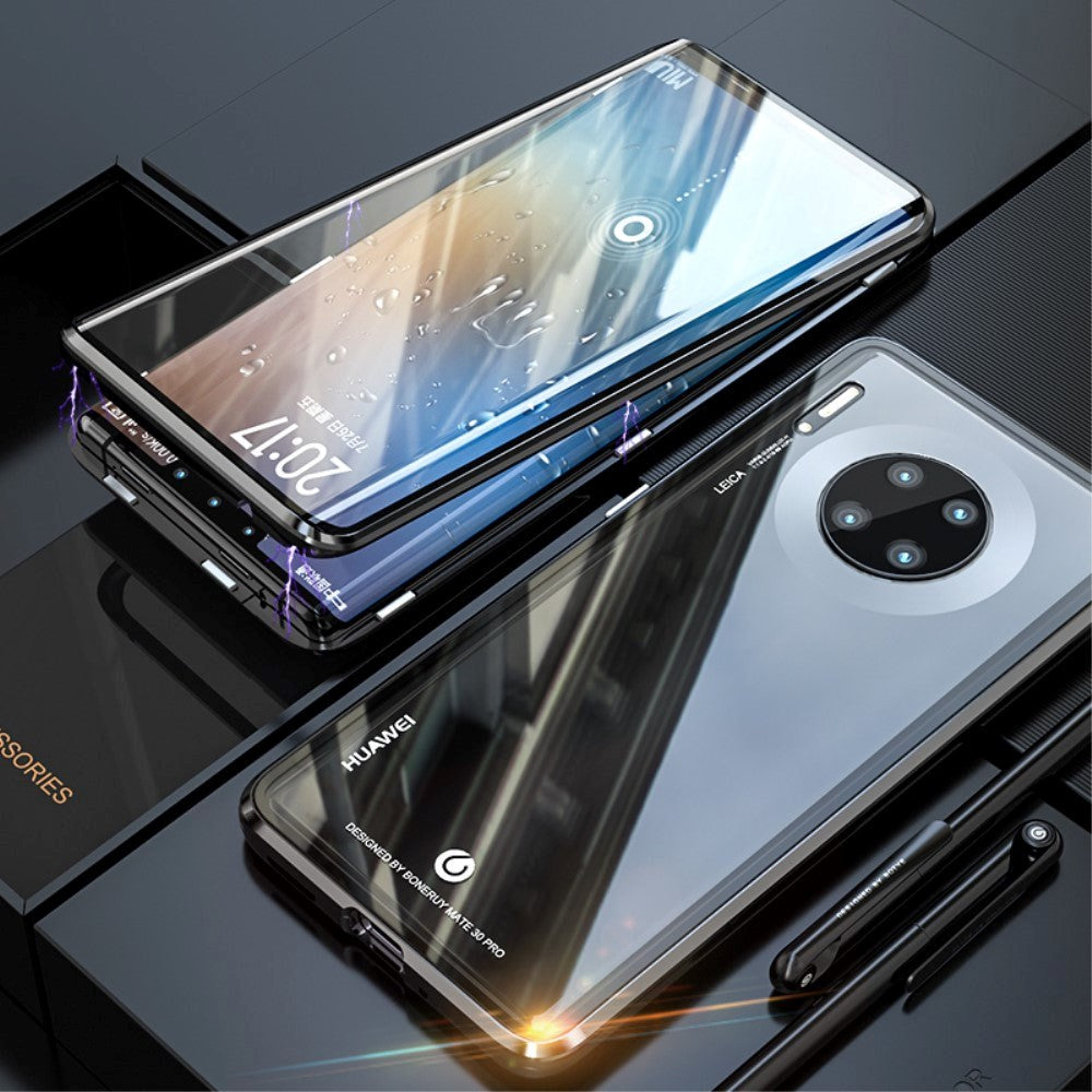 Huawei Mate 30 Pro 360â  Magnetisk Metal Cover    Glas Forside   Bagside Sort