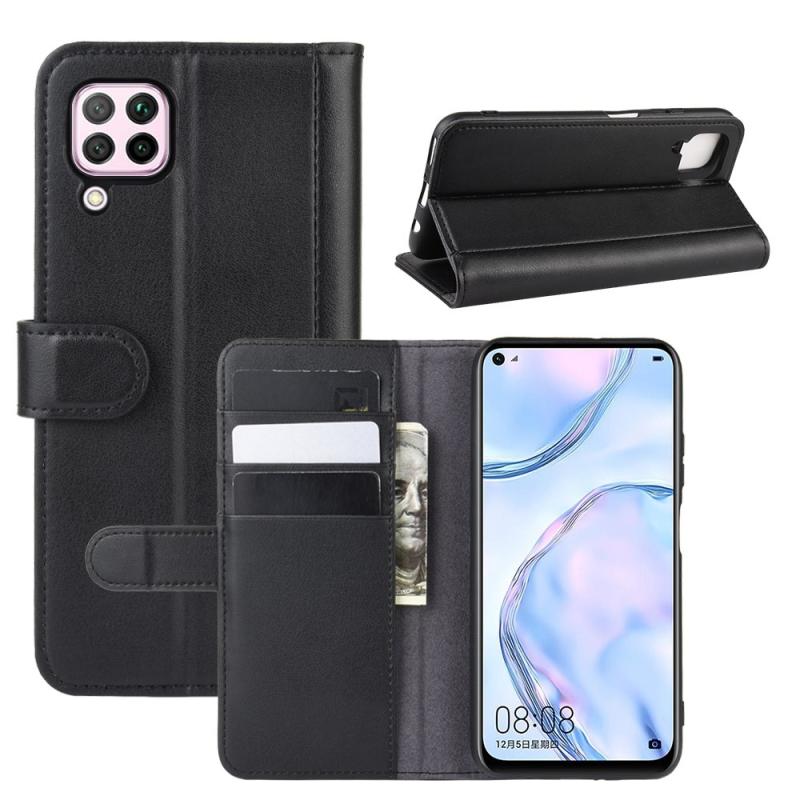 Huawei P40 Lite ægte Læder Cover   Pung Sort