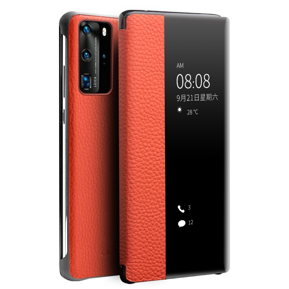 Huawei P40 Pro Qialino ægte Læder View Window Cover Rød