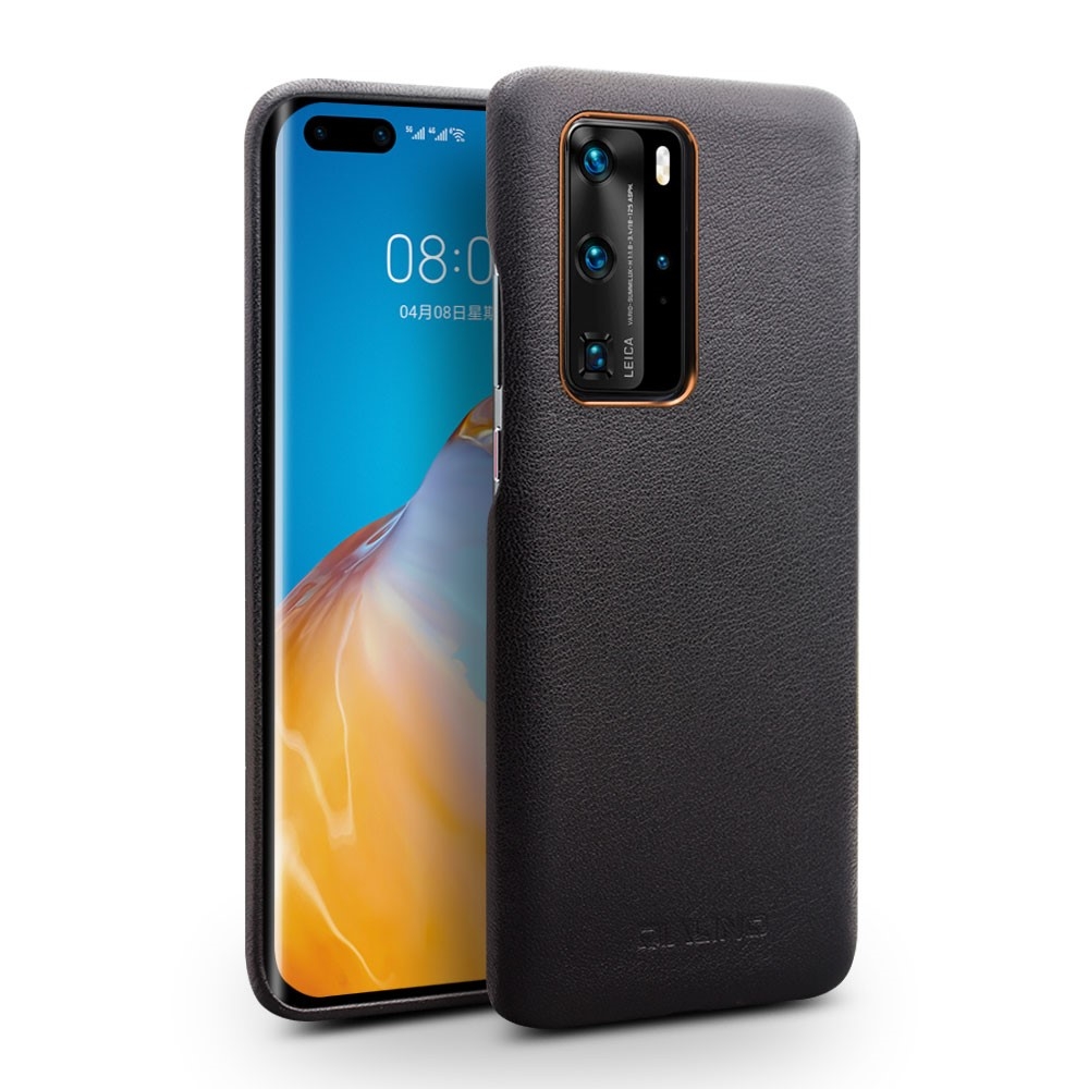 Huawei P40 Pro Qialino ægte Læder Hardcover Sort