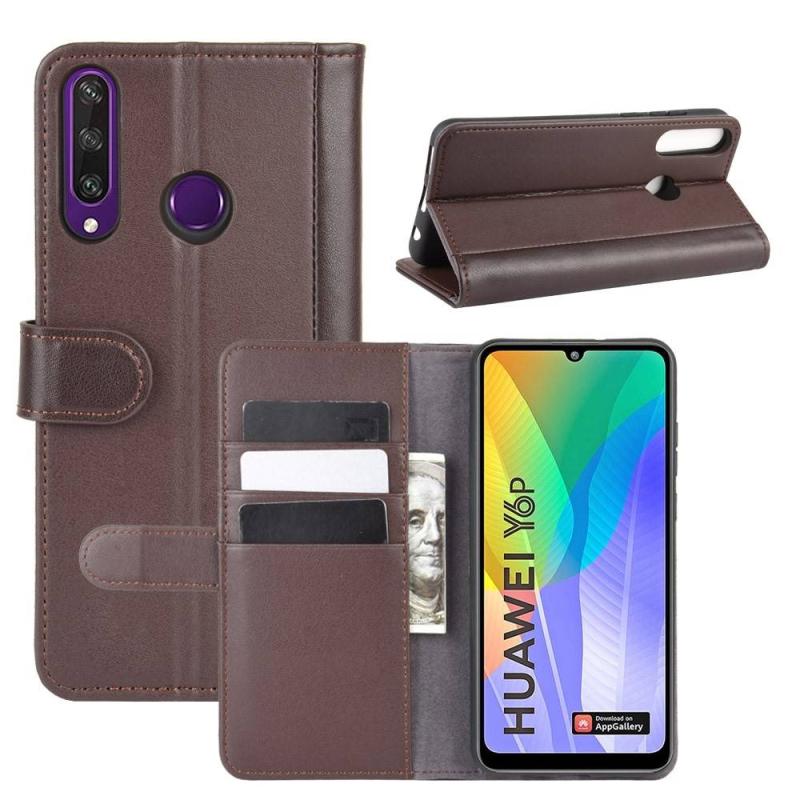 Huawei Y6p ægte Læder Cover   Pung Kaffe