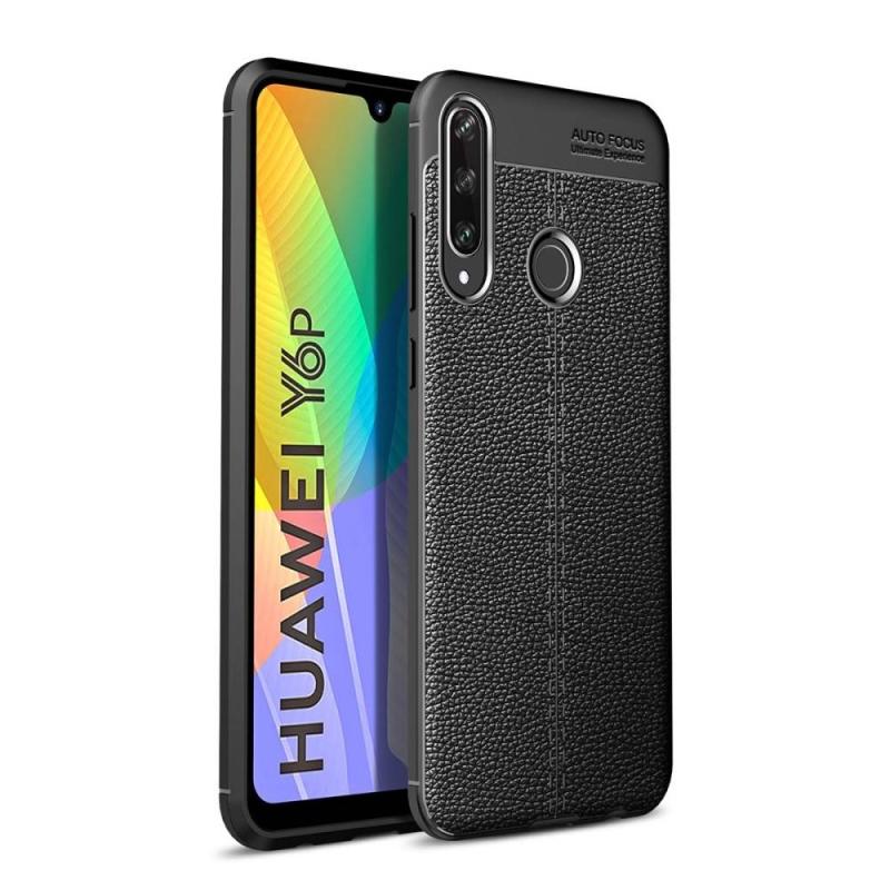 Huawei Y6p Gummi Cover   Læder Design Sort