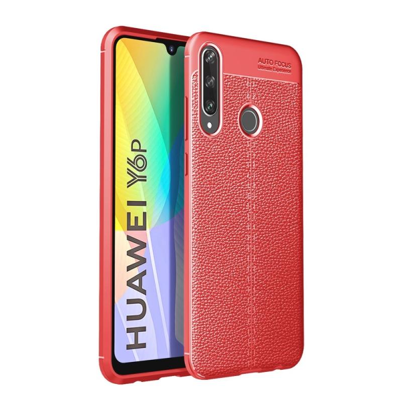 Huawei Y6p Gummi Cover   Læder Design Rød