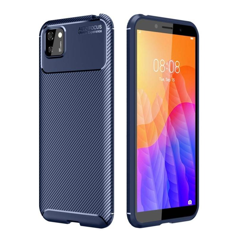 Huawei Y5p Gummi Cover   Børstet Design Blå