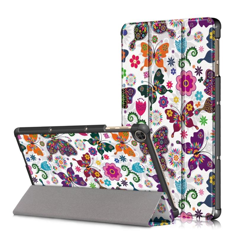 Huawei Matepad T10s Tri-fold Læder Cover Med Printet Design Sommerfugle   Blomster