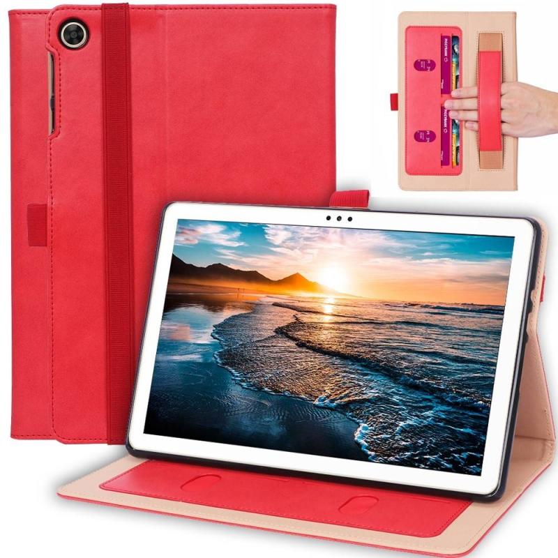 Huawei Matepad T10s  -2099 Læder Cover Med Kortholdere Rød