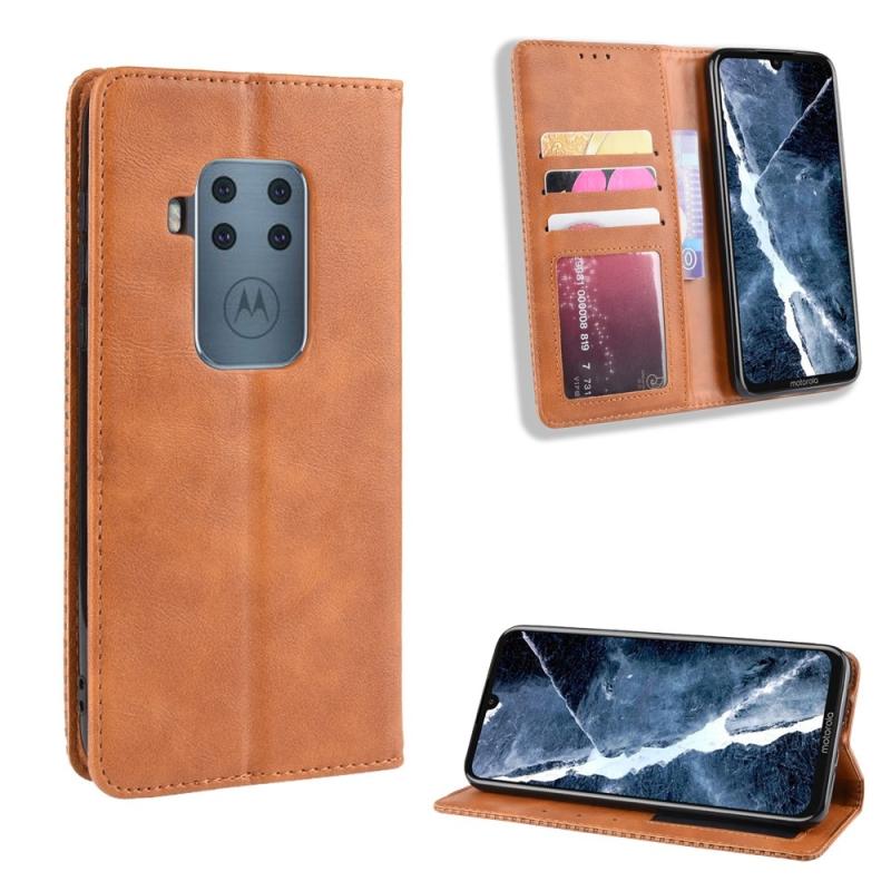 Motorola One Zoom Retro Læder Cover   Pung Lys Brun
