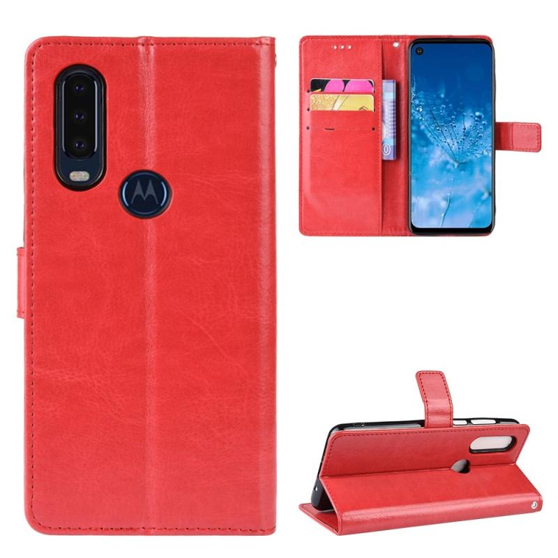 Motorola One Action Læder Cover   Pung Rød