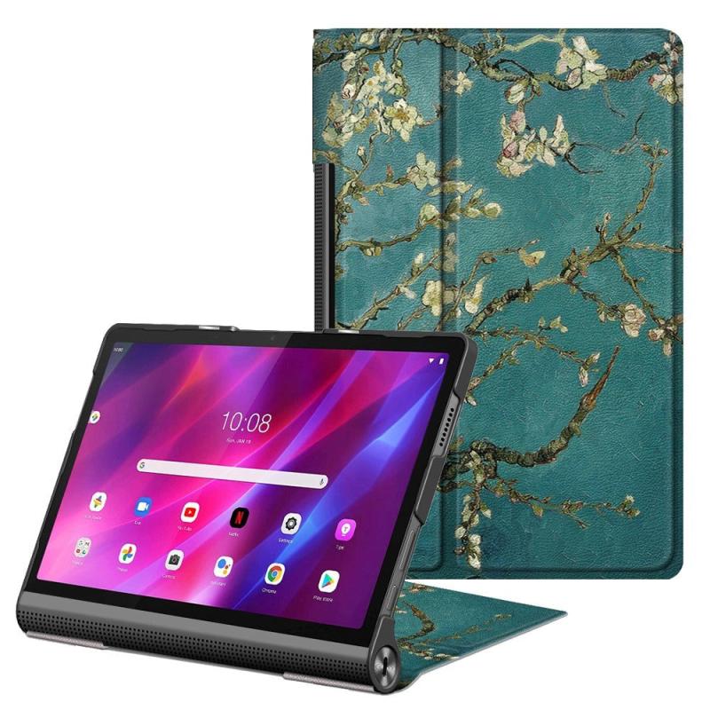 Lenovo Yoga Tab 11 Læder Cover Med Ståfunktion Hvide Blomster