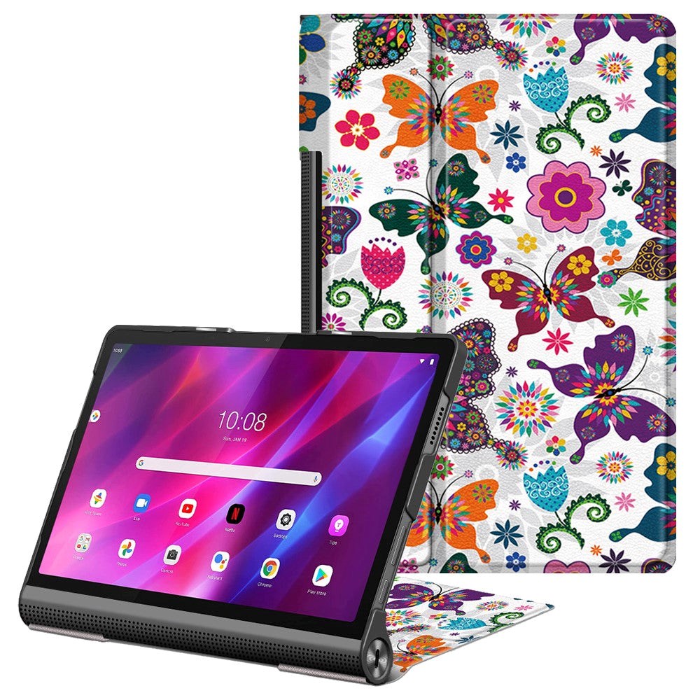 Lenovo Yoga Tab 11 Læder Cover Med Ståfunktion Sommerfugle   Blomster
