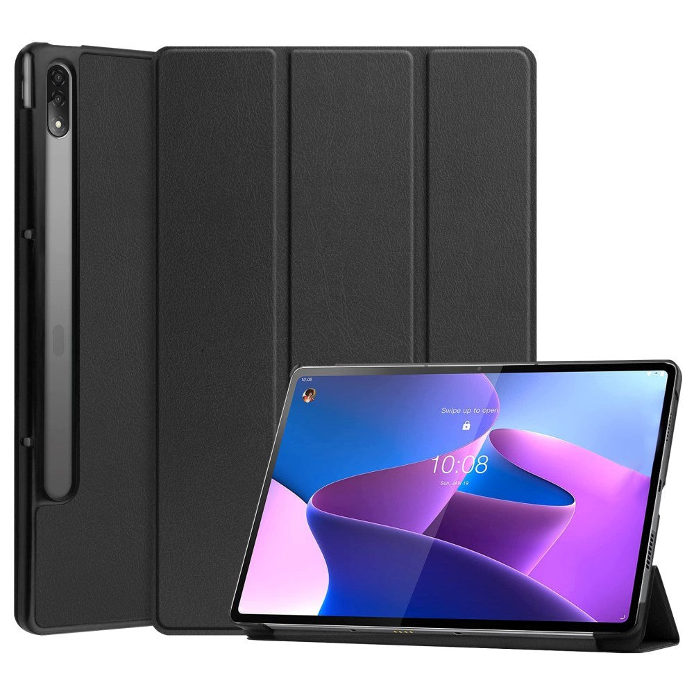 Lenovo Tab P12 Pro Tri-fold Læder Flip Cover Sort
