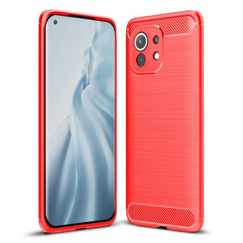 Xiaomi   11 Brushed Carbon Fiber Bagside Cover Rød